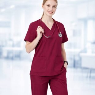 Burgundy Professional Nurse Scrub Suit Image