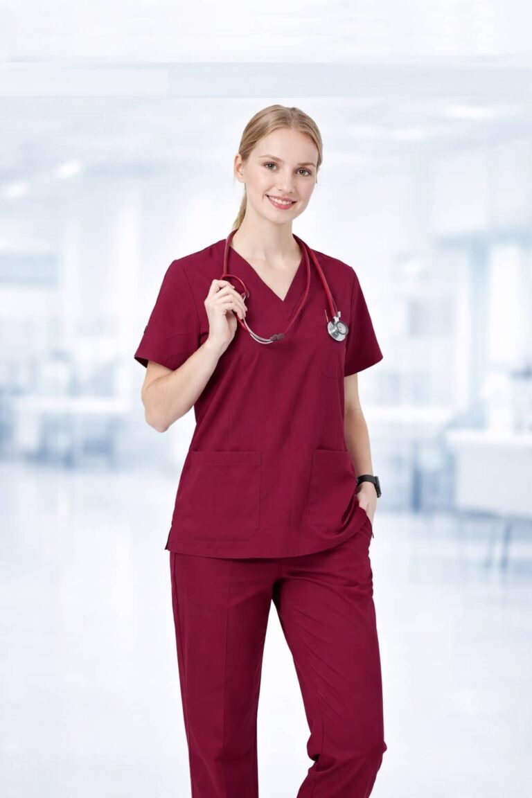 Burgundy Professional Nurse Scrub Suit – Premium Hospital Wear